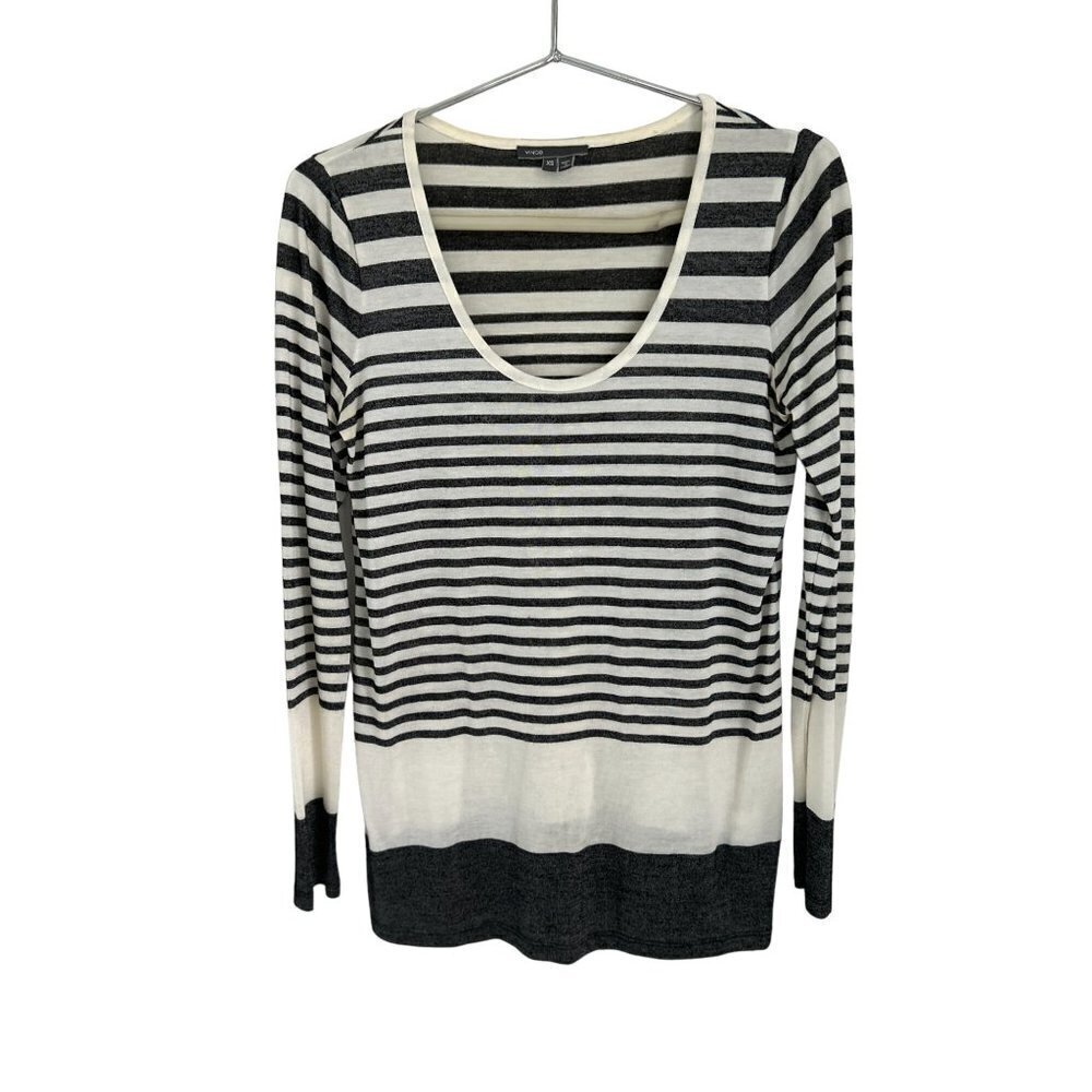 VINCE Deep Crewneck Top Oversized Shirt Knitted White Blue Stripes Size XSmall